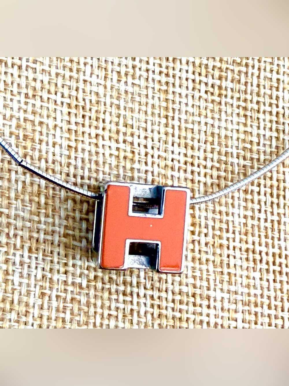 HERMÈS Cage d’H H Cube Orange Enamel Pendant Necklace